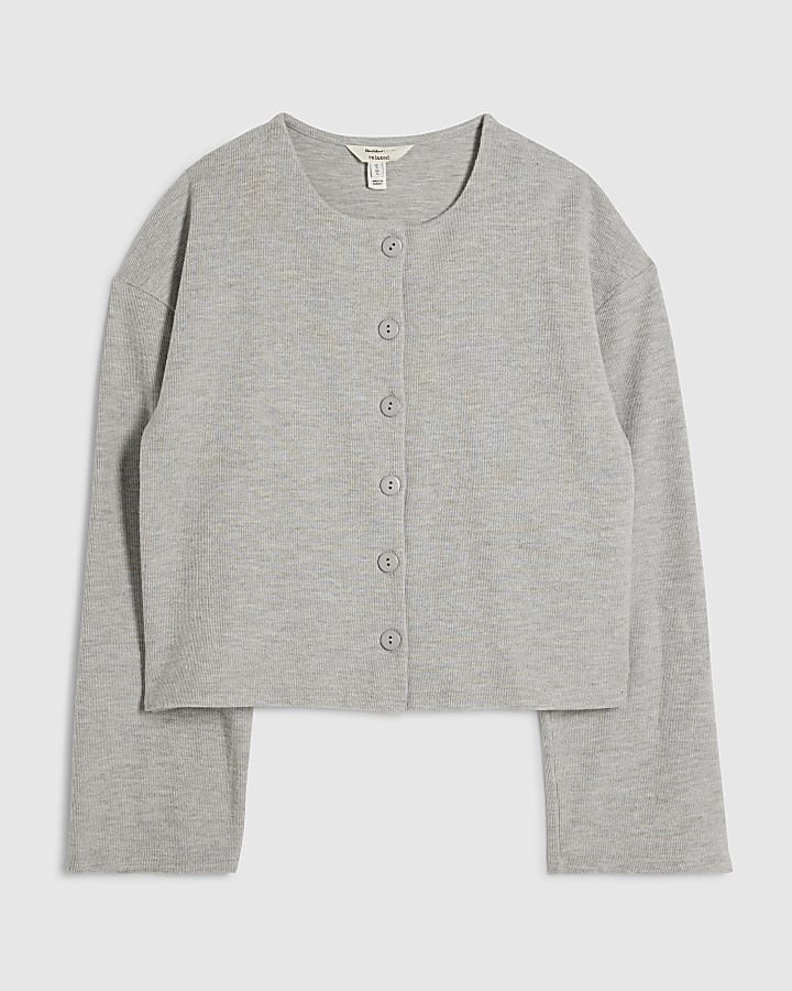 Grey Long Sleeve Cosy Button Through Cardigan