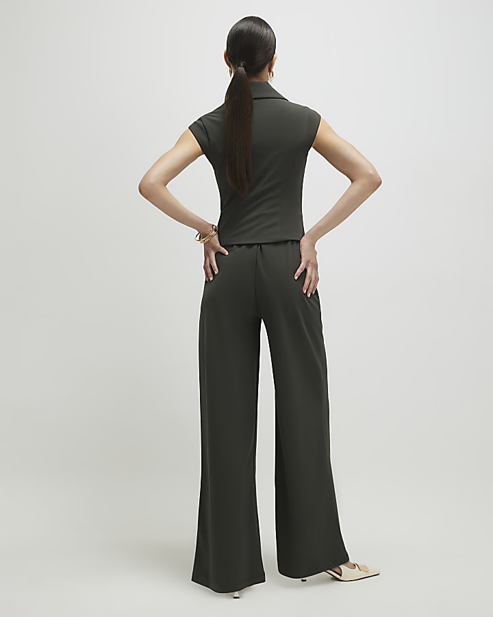 Green Cap Sleeve Wide Leg Jumpsuit