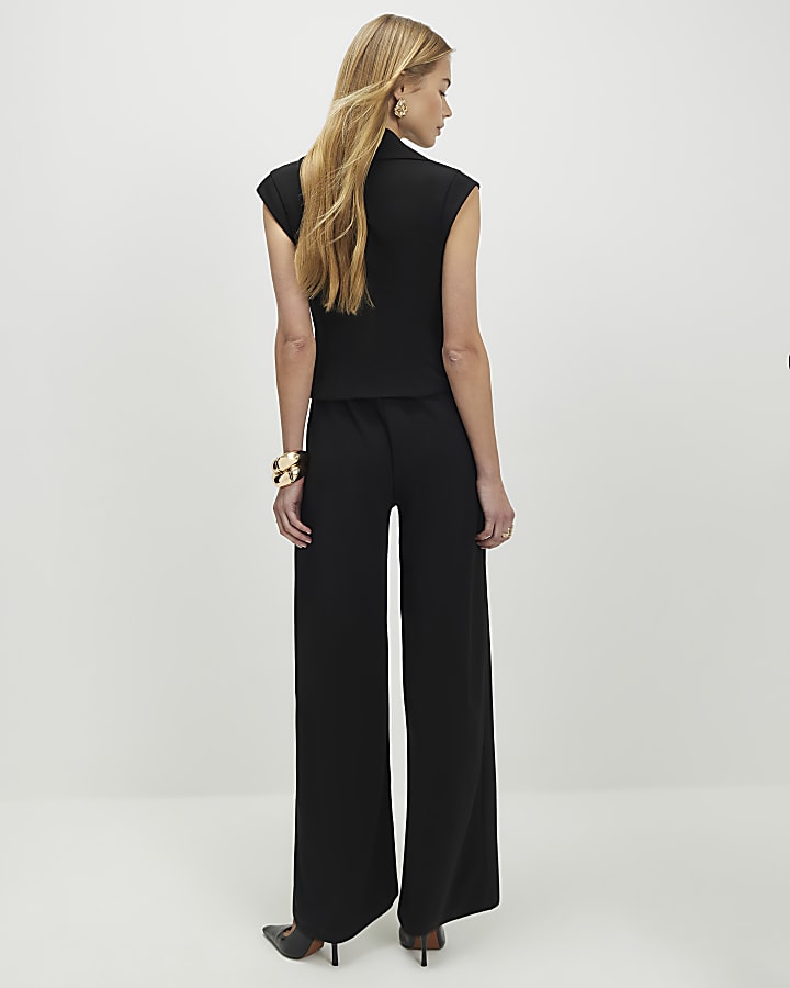 Black Cap Sleeve Wide Leg Jumpsuit