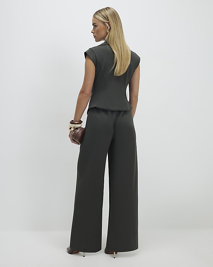 Petite Green Cap Sleeve Wide Leg Jumpsuit