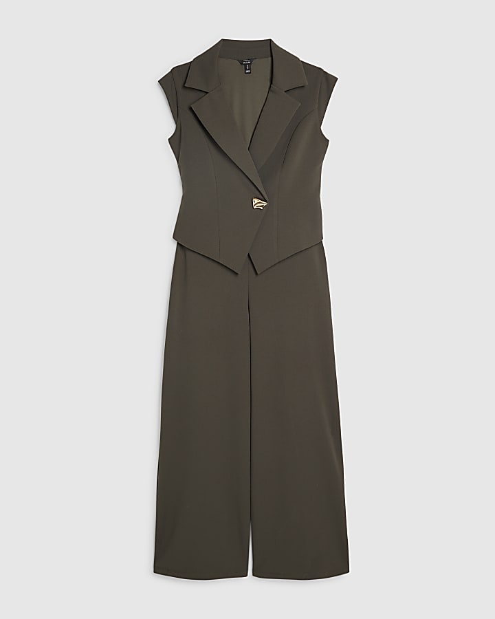 Petite Green Cap Sleeve Wide Leg Jumpsuit