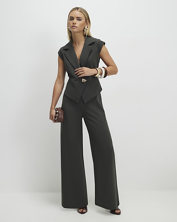 Petite Green Cap Sleeve Wide Leg Jumpsuit