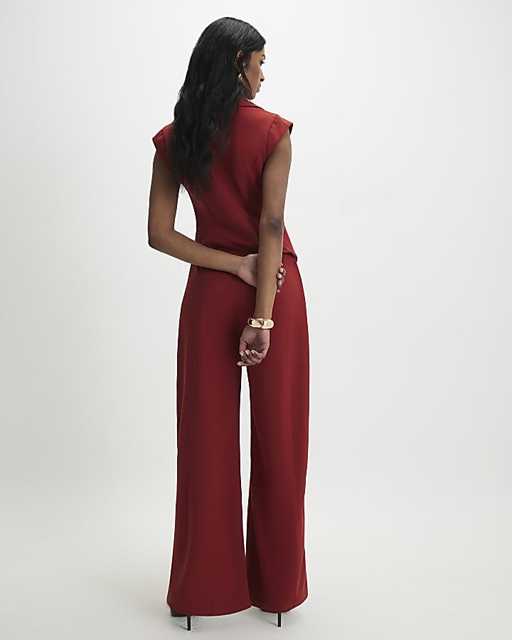 Orange Cap Sleeve Wide Leg Jumpsuit