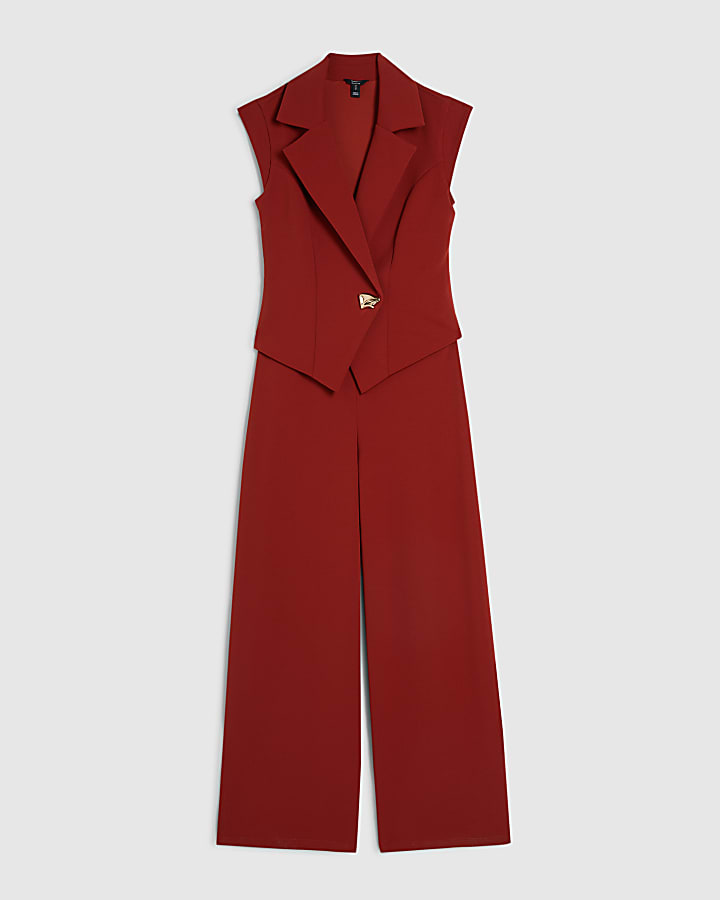 Orange Cap Sleeve Wide Leg Jumpsuit