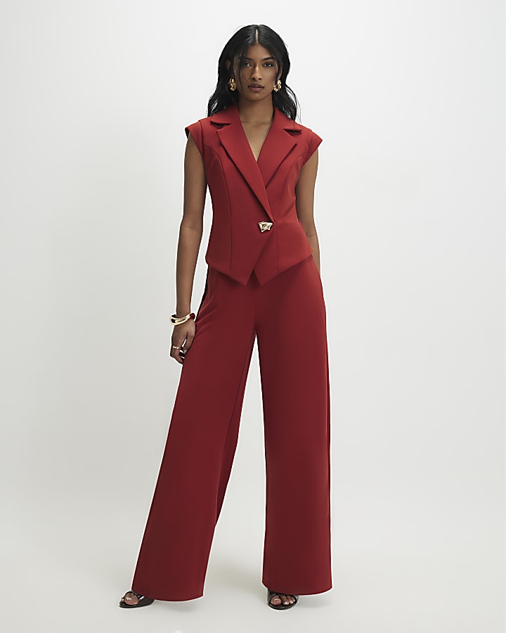 Orange Cap Sleeve Wide Leg Jumpsuit