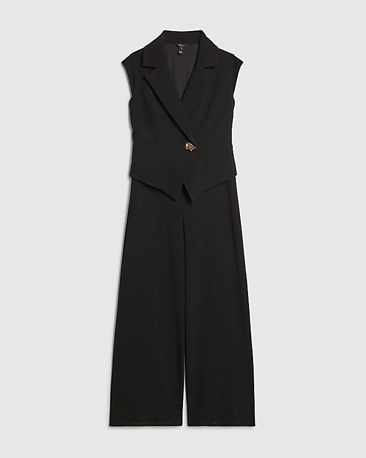 Petite Black Cap Sleeve Wide Leg Jumpsuit