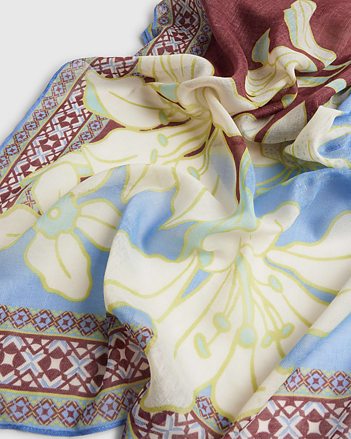 Brown Floral Spliced Scarf