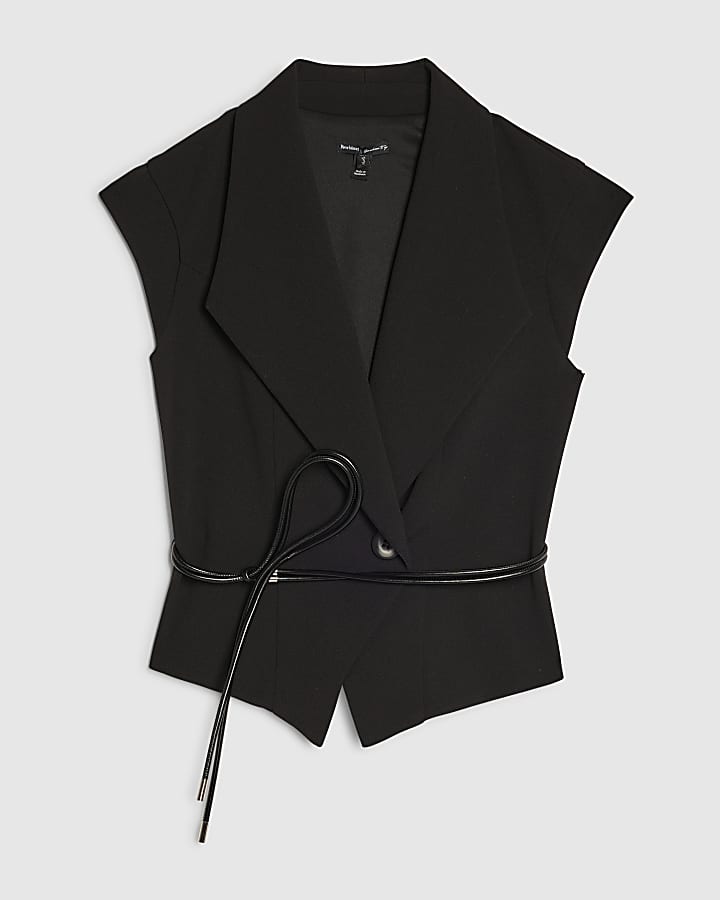 Black Sleeveless Belted Waistcoat