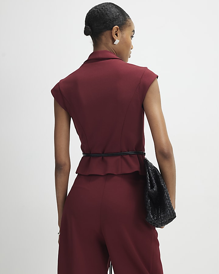 Red Sleeveless Belted Waistcoat