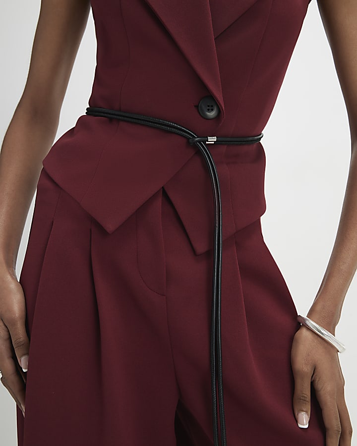 Red Sleeveless Belted Waistcoat