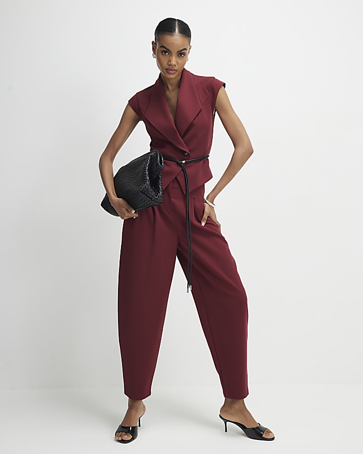 Red Sleeveless Belted Waistcoat