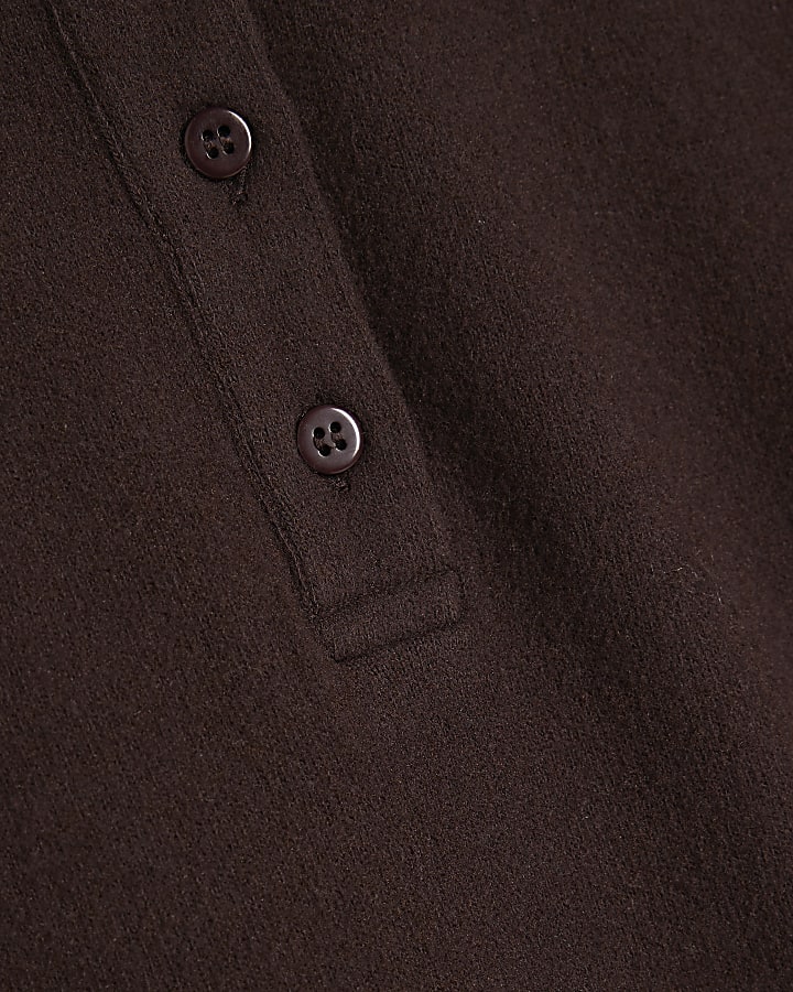 Brown Collared Long Sleeve Cosy Mini Dress