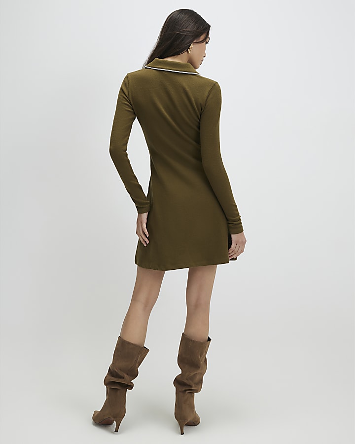Khaki Cosy Fit and Flare Mini Dress