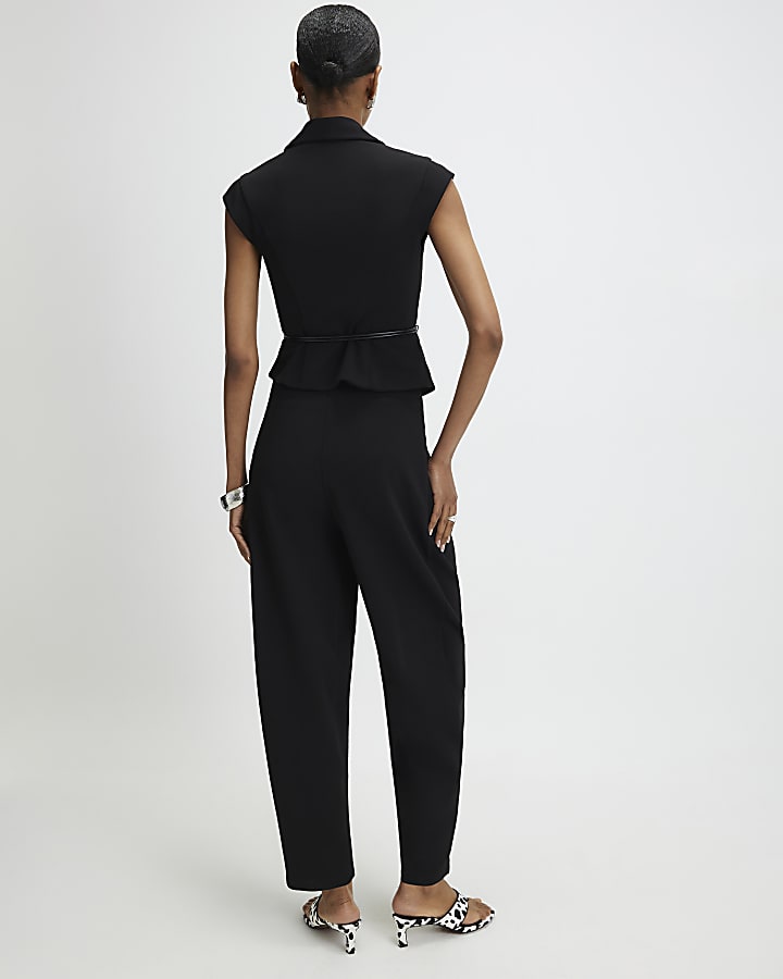 Black Pleated Tapered Trousers