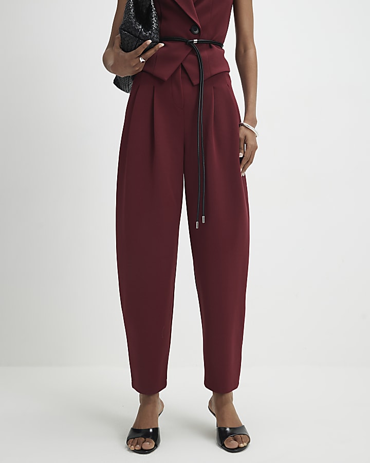 Red Pleated Tapered Trousers