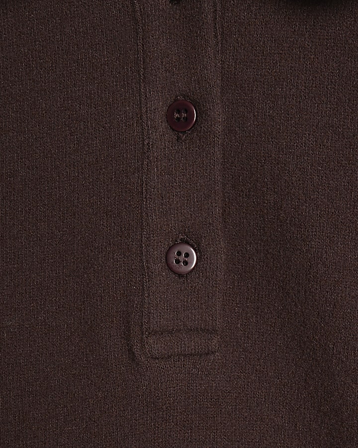 Brown Cosy Tipped Polo Top