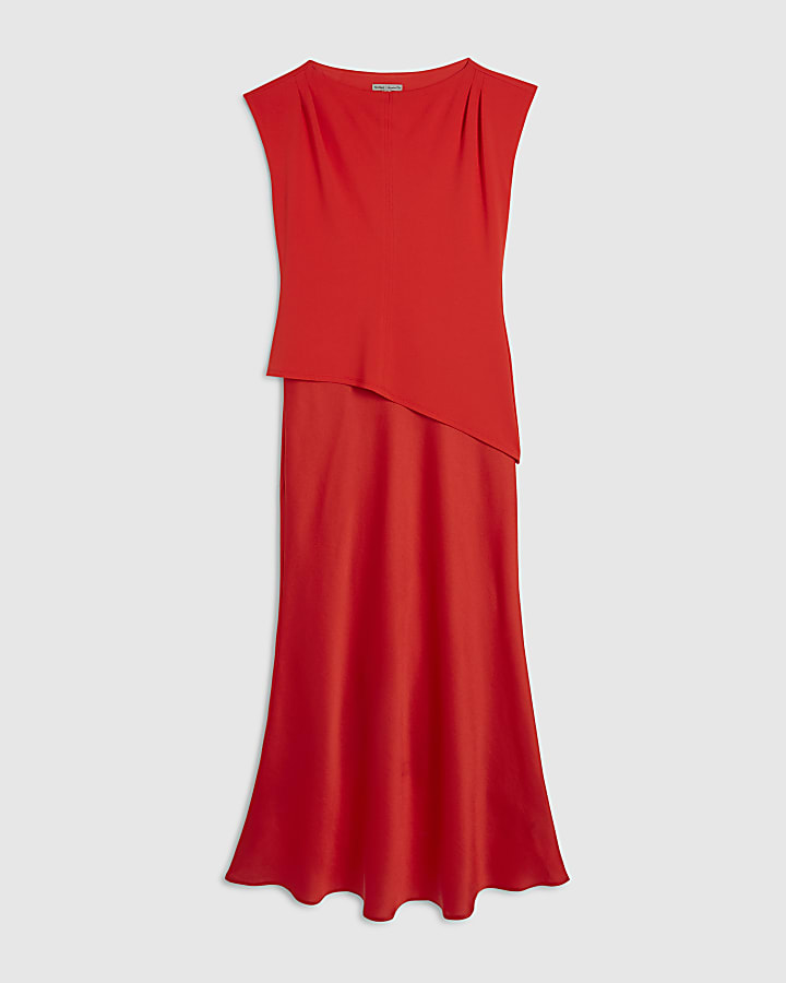 Red Satin Hybrid Midi Dress