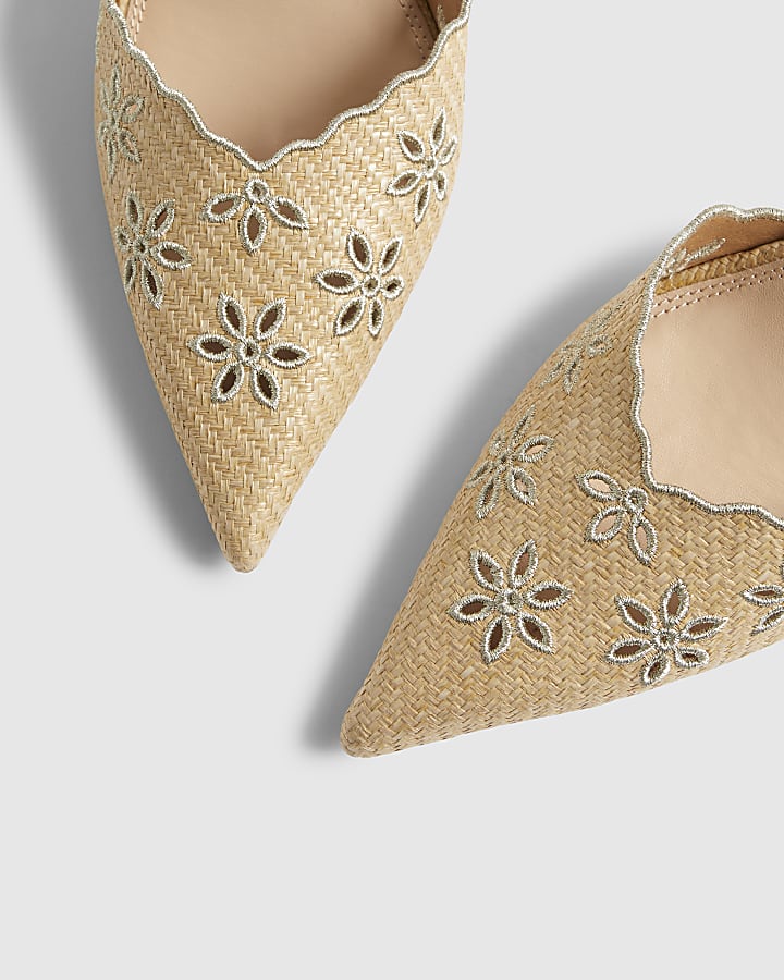 Beige Broderie Court Heels