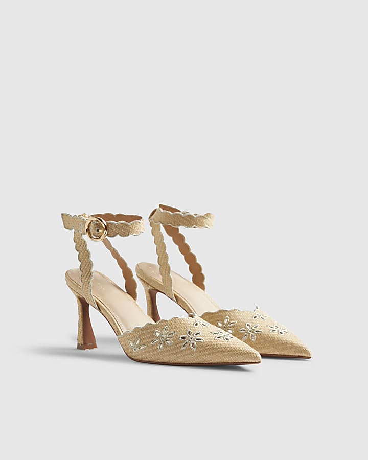Beige Broderie Court Heels