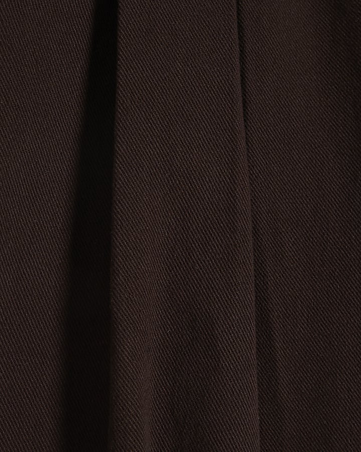 Brown Belted Pleated Wide Leg Jeans