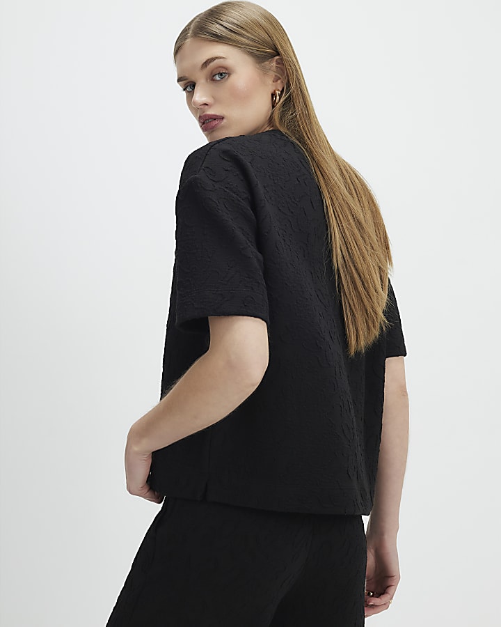 Black Jacquard Short Sleeve Boxy T-shirt