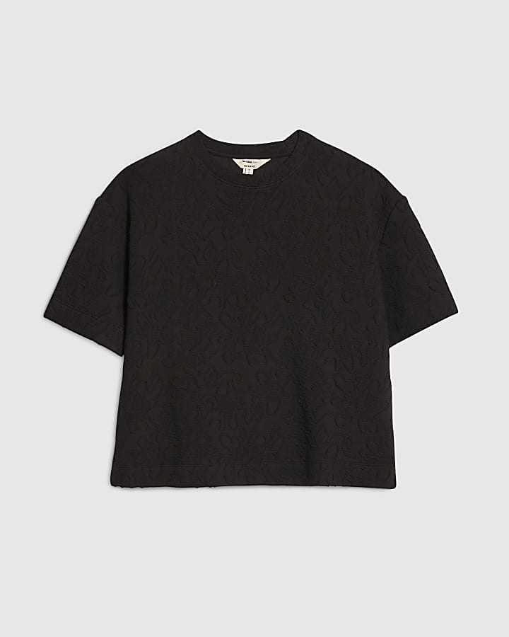 Black Jacquard Short Sleeve Boxy T-shirt