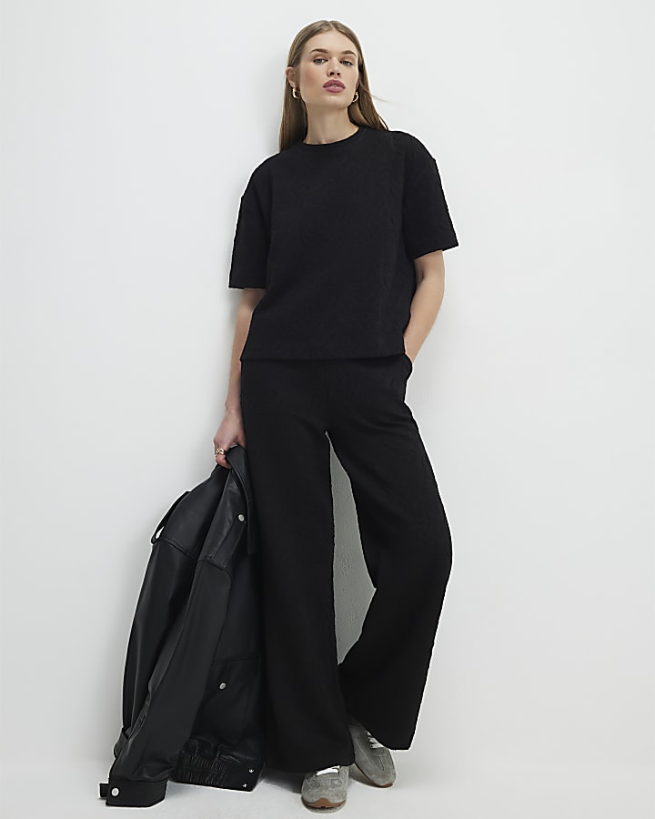 Black Jacquard Short Sleeve Boxy T-shirt