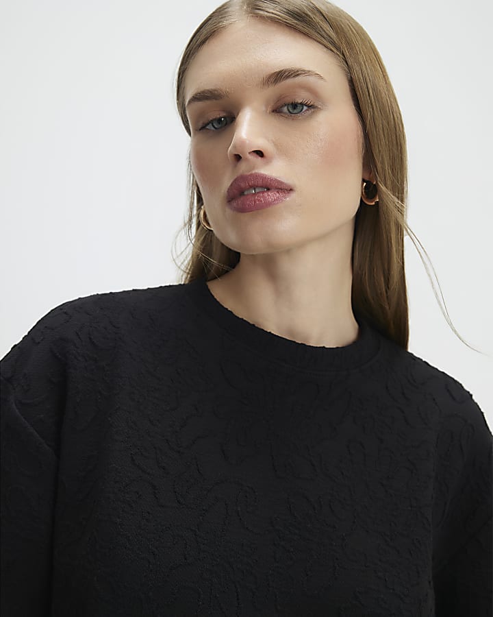 Black Jacquard Short Sleeve Boxy T-shirt