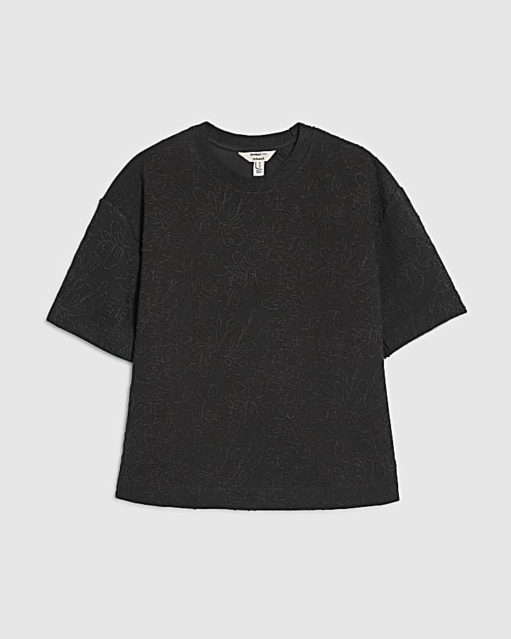 Brown Jacquard Short Sleeve Boxy T-shirt