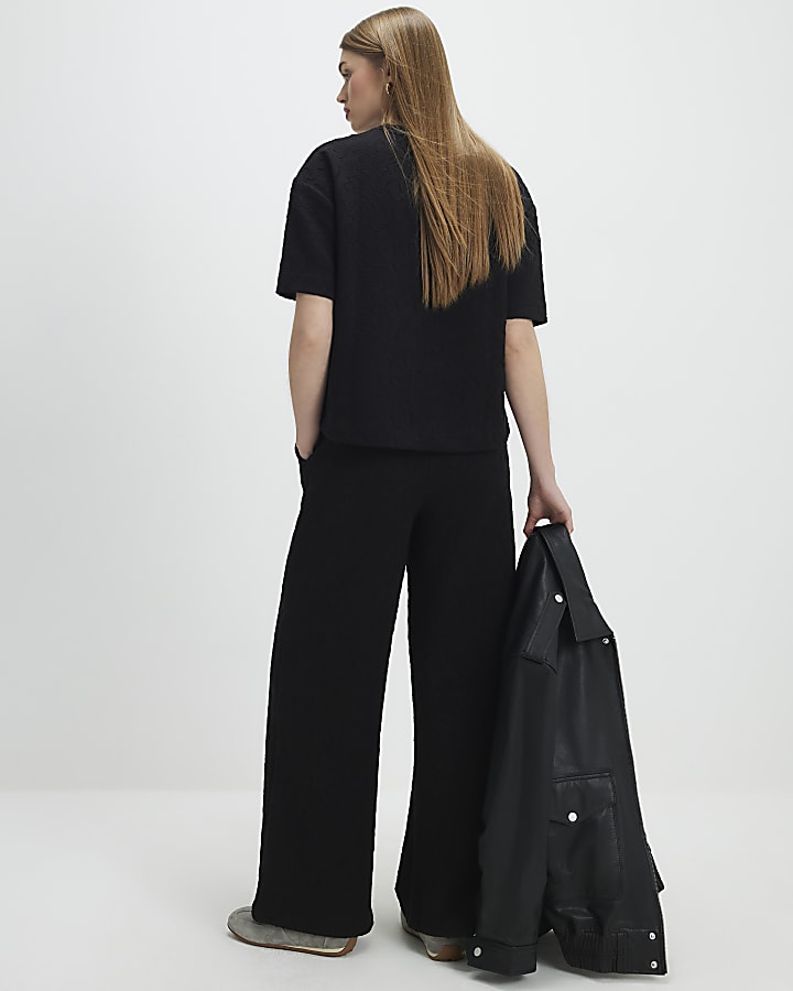 Black Jacquard Wide Leg Trousers