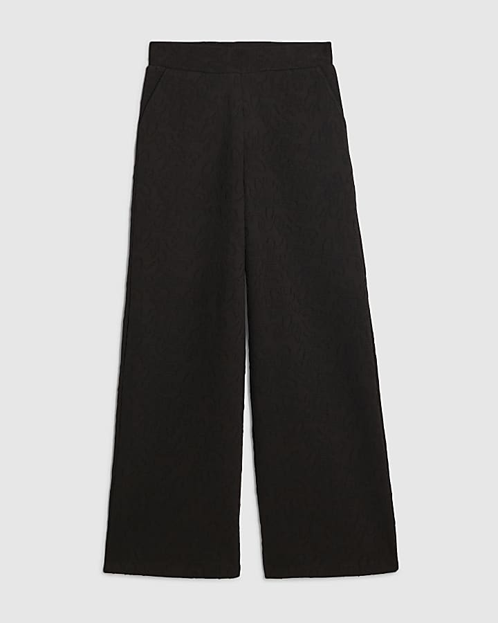 Black Jacquard Wide Leg Trousers
