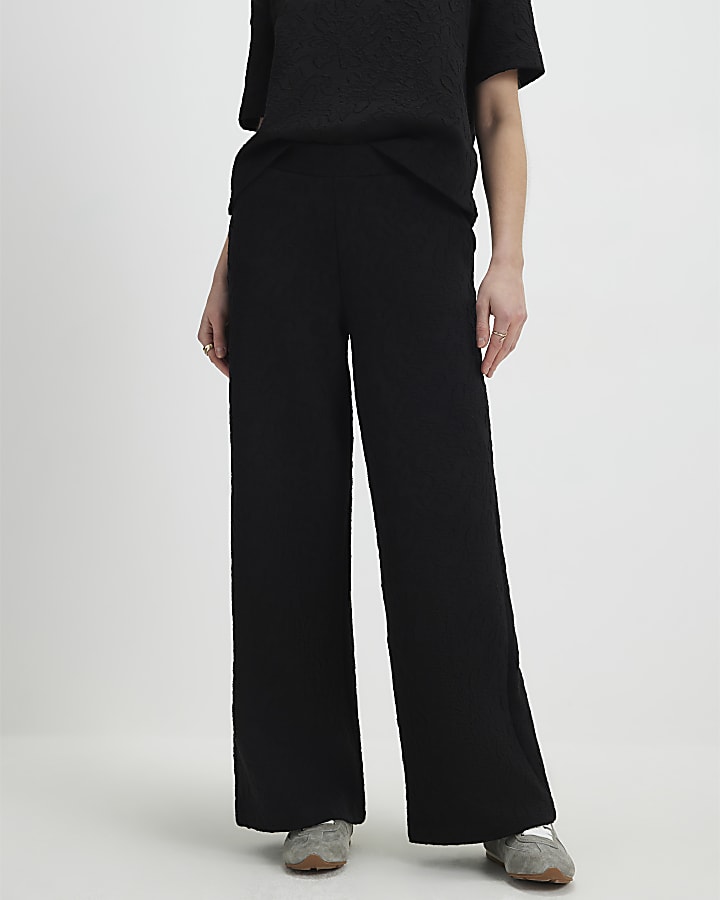 Black Jacquard Wide Leg Trousers