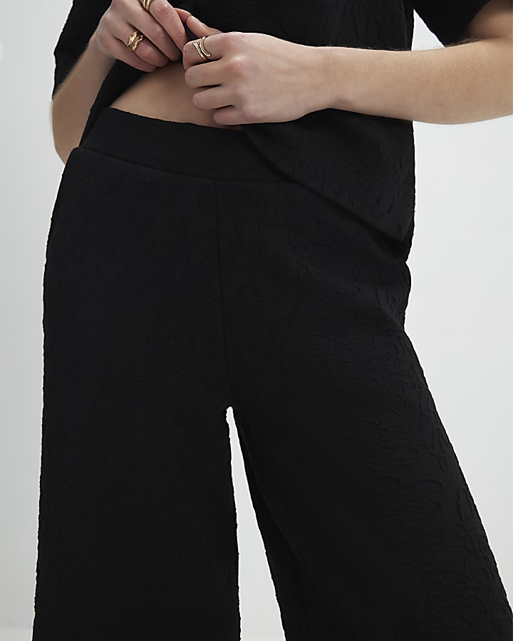 Black Jacquard Wide Leg Trousers
