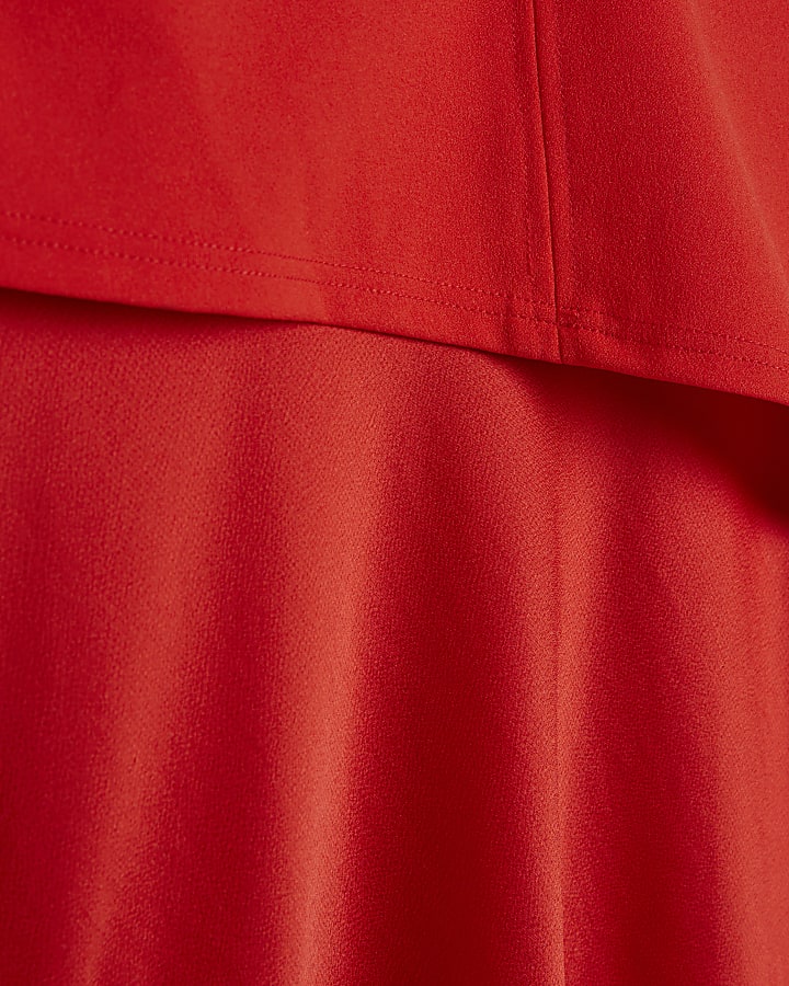 Petite Red Satin Hybrid Midi Dress