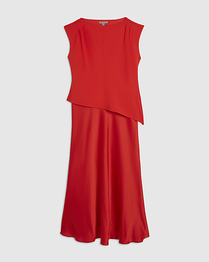 Petite Red Satin Hybrid Midi Dress