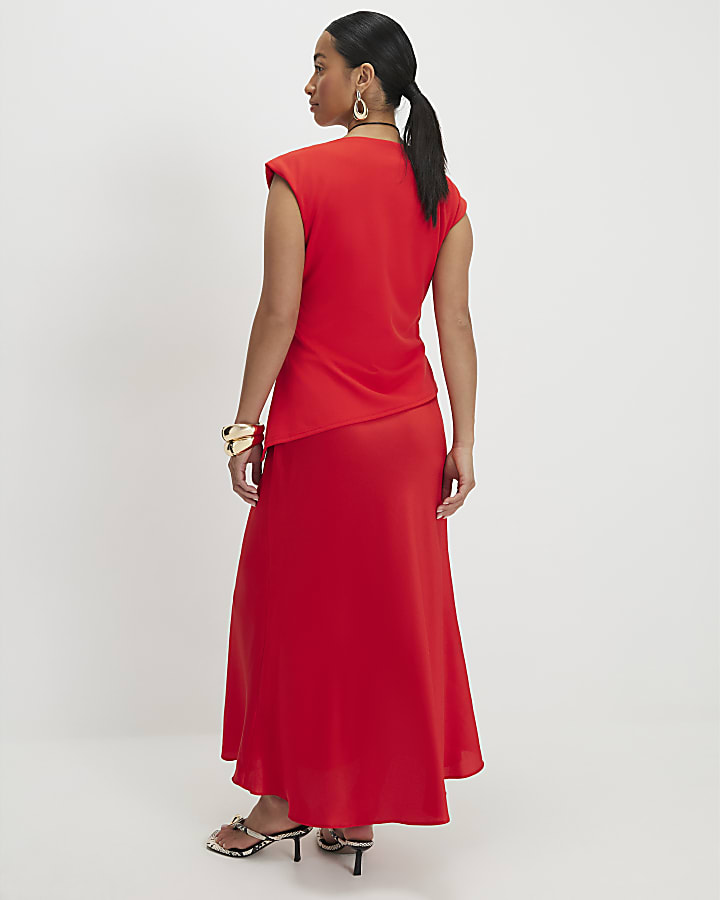 Petite Red Satin Hybrid Midi Dress