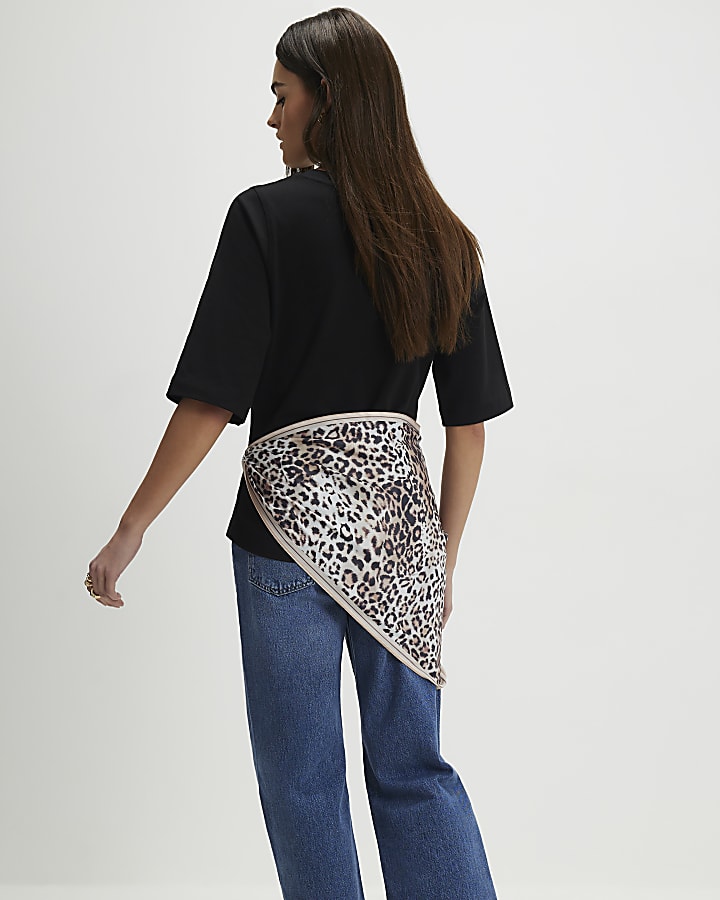 Black Short Sleeve Scarf Mix T-Shirt