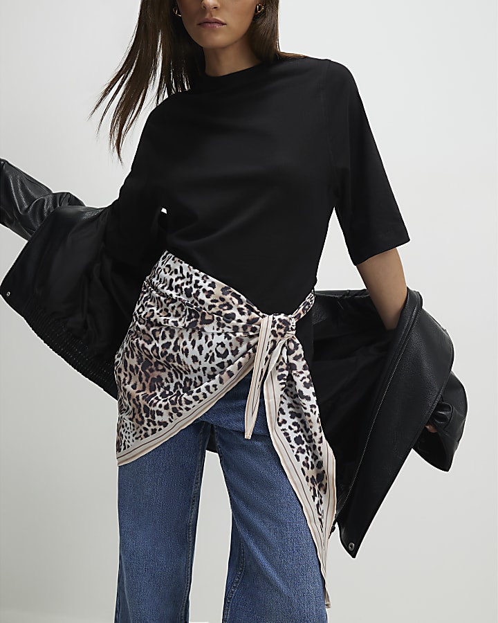 Black Short Sleeve Scarf Mix T-Shirt