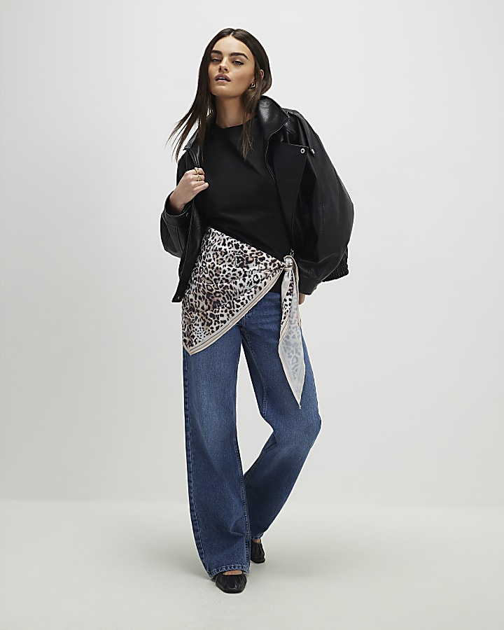 Black Short Sleeve Scarf Mix T-Shirt