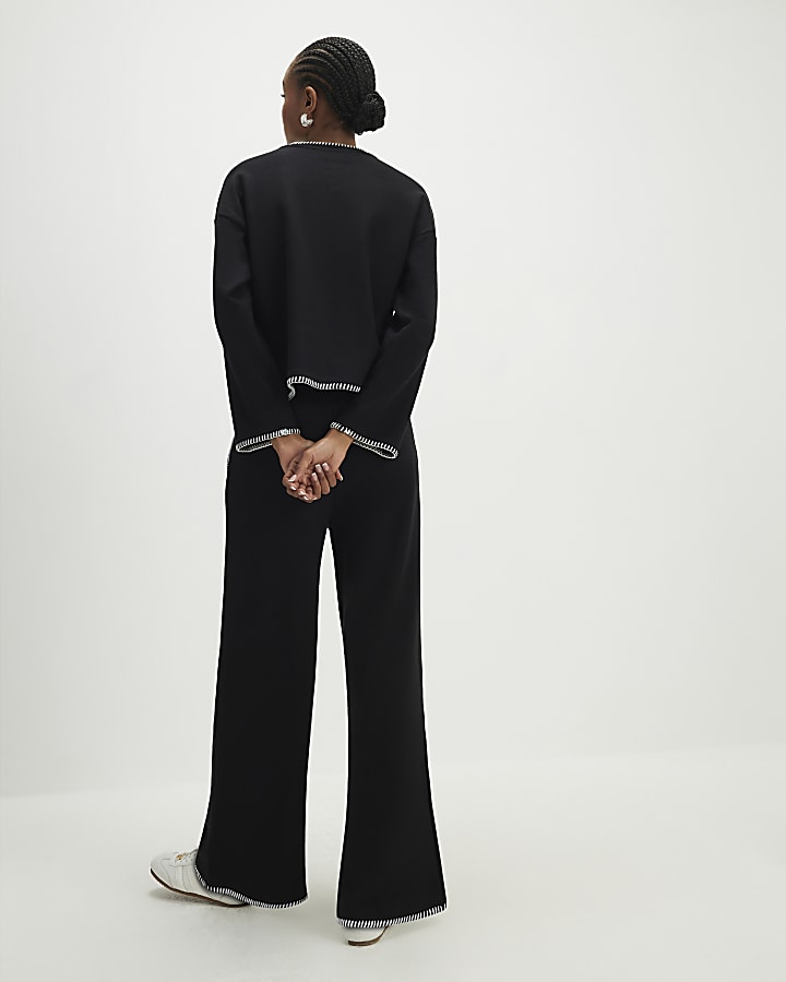 Black Whipstitch Cosy Wide Leg Joggers