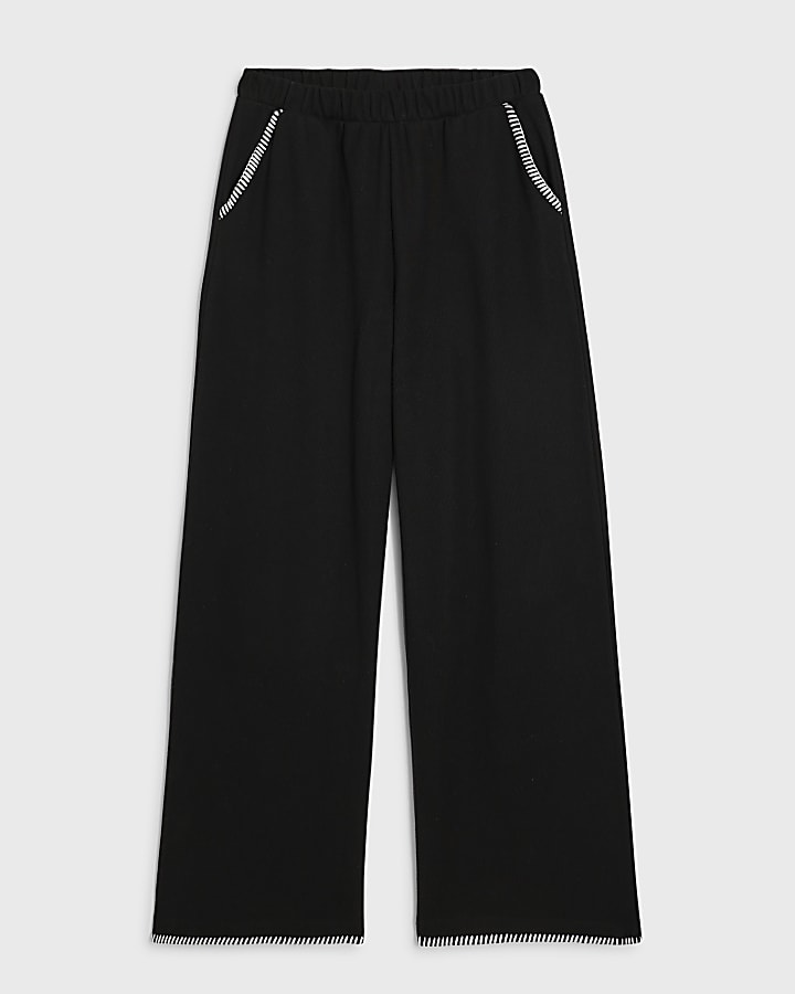 Black Whipstitch Cosy Wide Leg Joggers