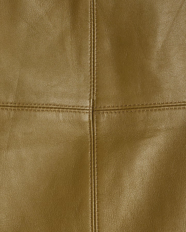 Green Leather Seam Detail Mini Skirt