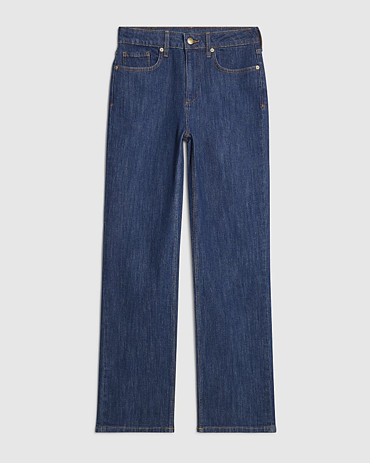 Blue High Waisted Stretch Straight Leg Jeans