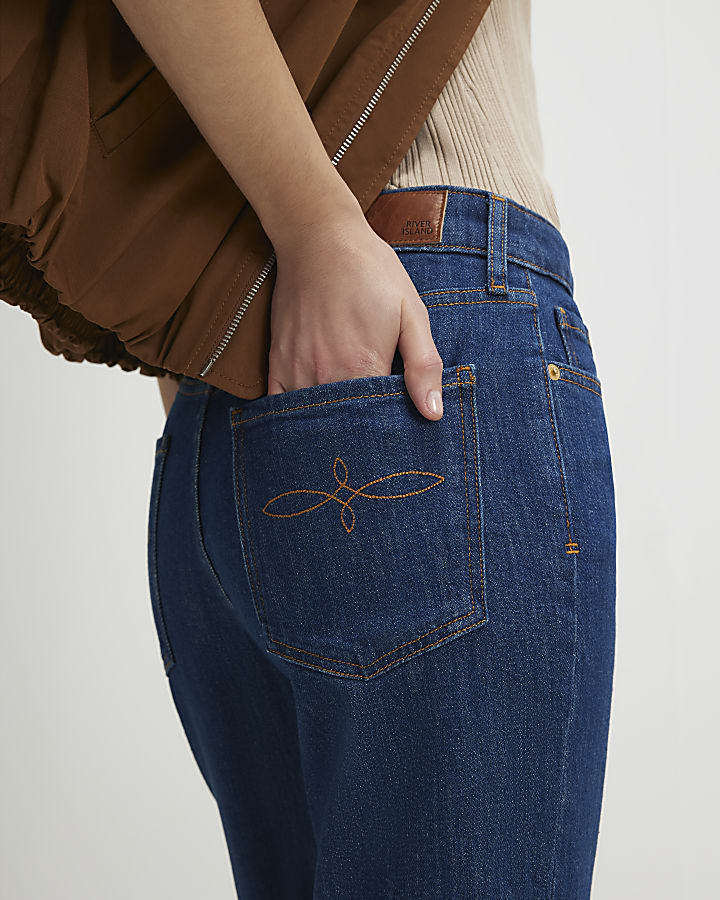 Blue High Waisted Stretch Straight Leg Jeans