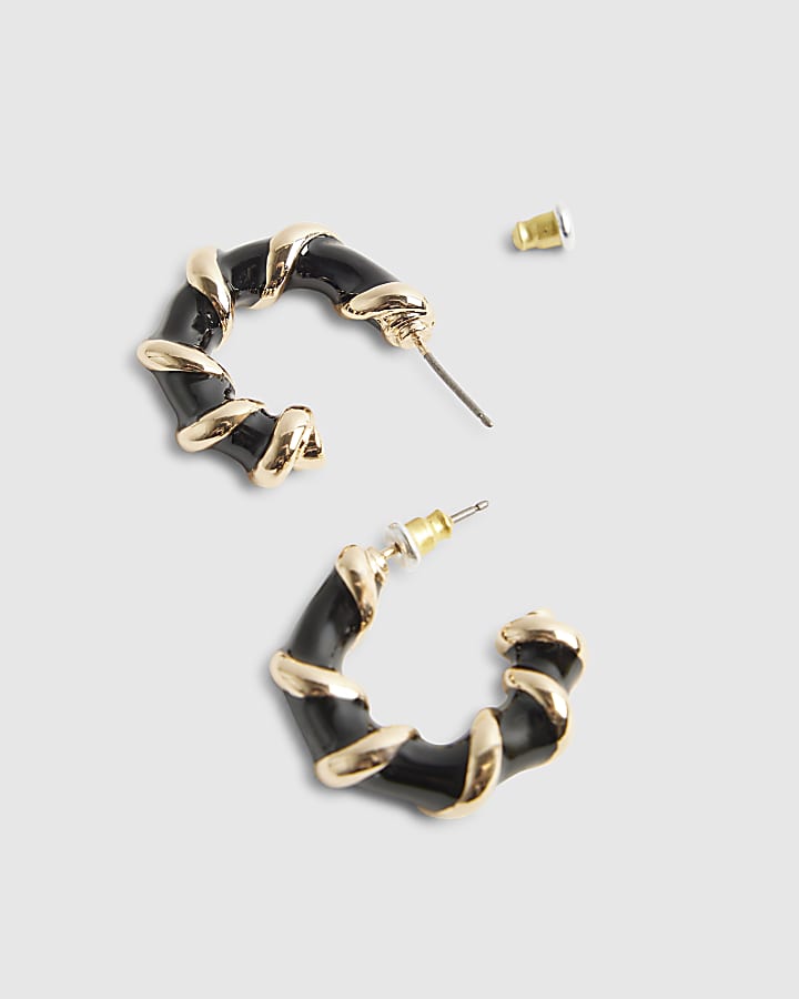 Gold Twist Black and Gold Hoop Earrings