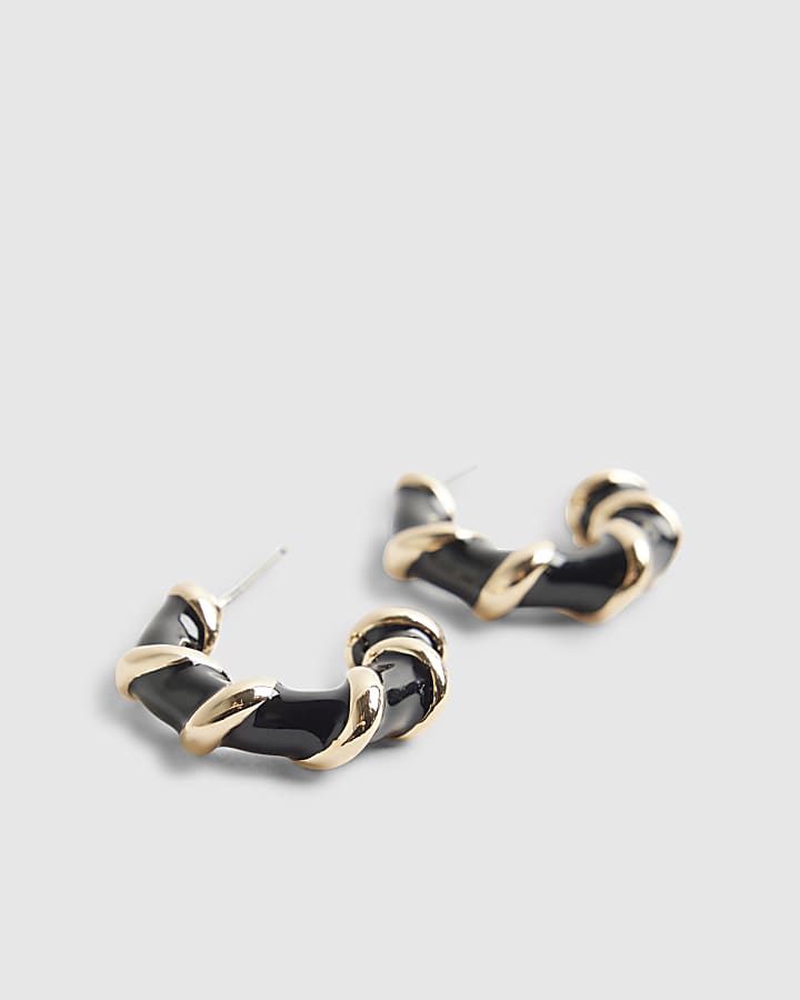 Gold Twist Black and Gold Hoop Earrings