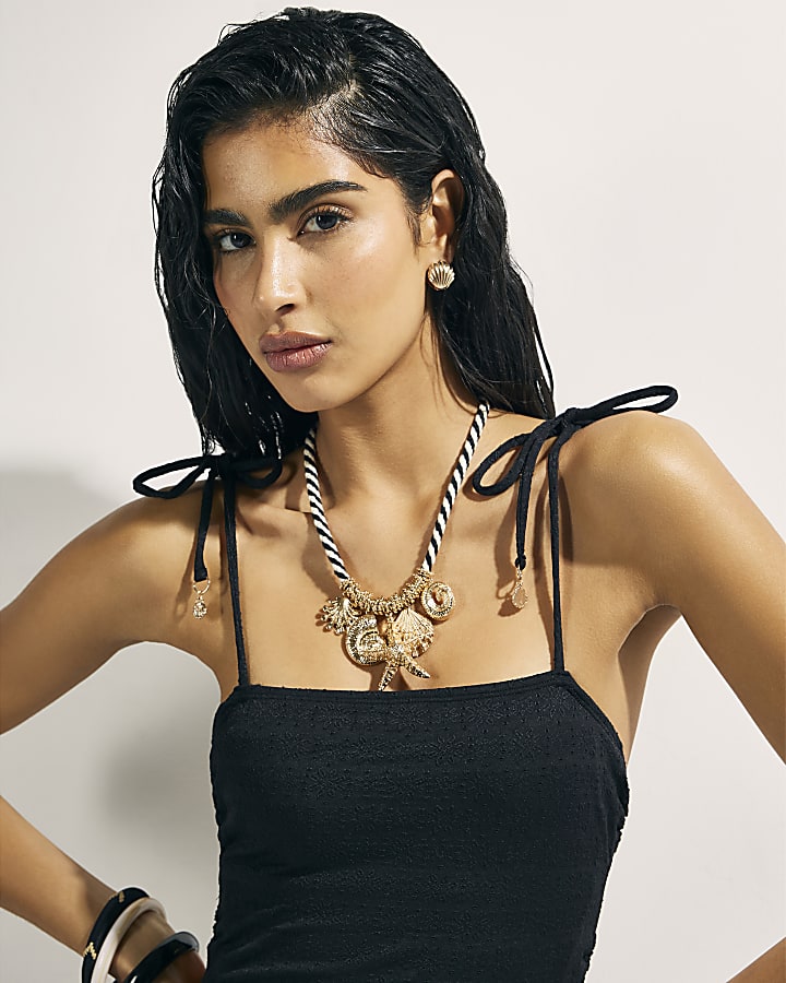 Gold Rope Sealife Charm Necklace