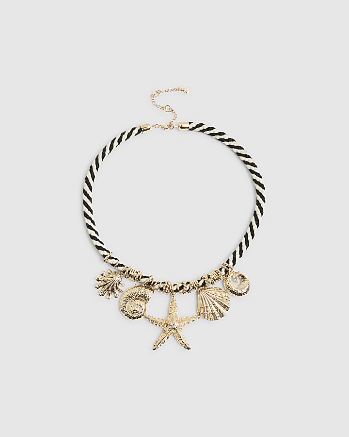 Gold Rope Sealife Charm Necklace