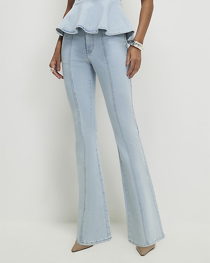 Blue Bootcut Seamed Jeans