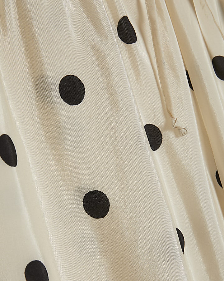 Cream Spot Print Wide Leg Trousers